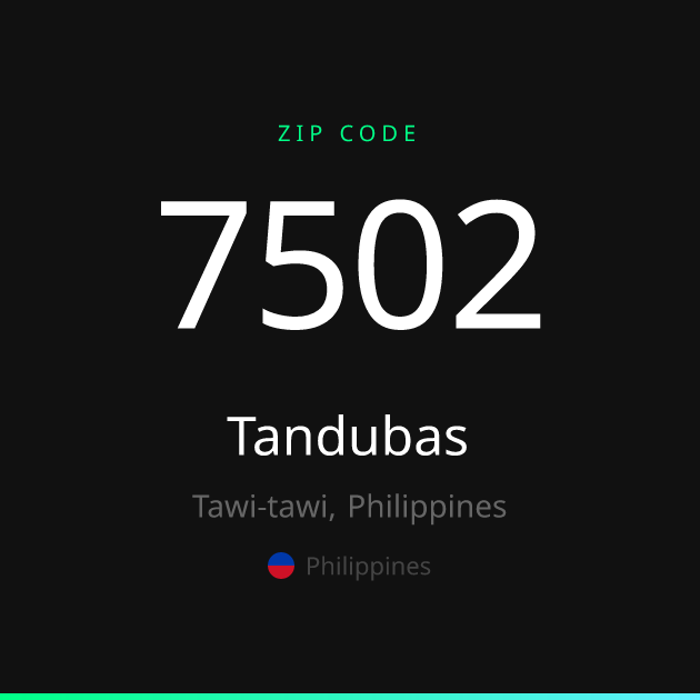 Shareable ZIP code 7502 card for Tandubas, dark theme