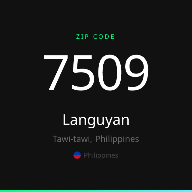 Shareable ZIP code 7509 card for Languyan, dark theme