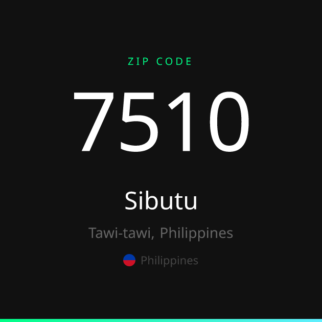 Shareable ZIP code 7510 card for Sibutu, dark theme