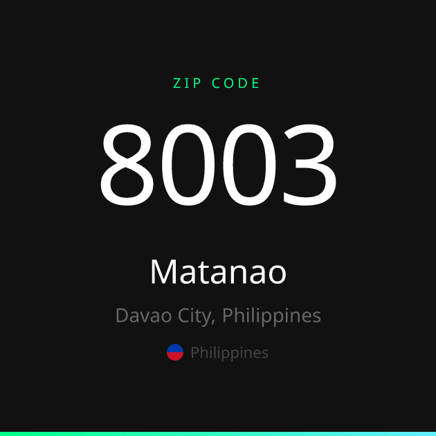 Shareable ZIP code 8003 card for Matanao, dark theme