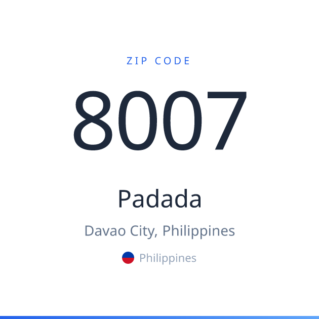 Shareable ZIP code 8007 card for Padada, light theme