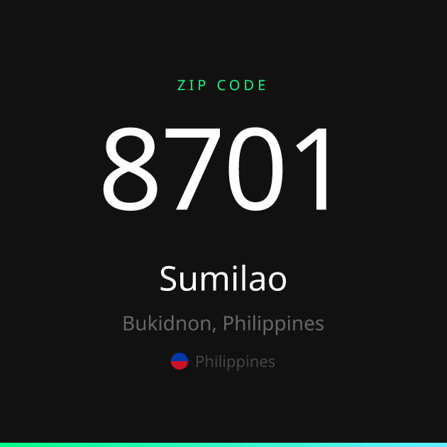 Shareable ZIP code 8701 card for Sumilao, dark theme