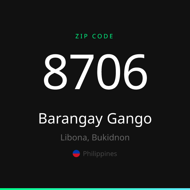 Shareable ZIP code 8706 card for Barangay Gango, dark theme