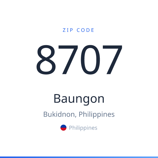 Shareable ZIP code 8707 card for Baungon, light theme