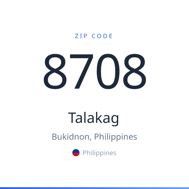 Shareable ZIP code 8708 card for Talakag, light theme