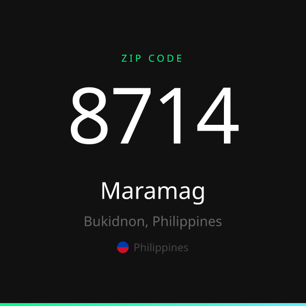 Shareable ZIP code 8714 card for Maramag, dark theme