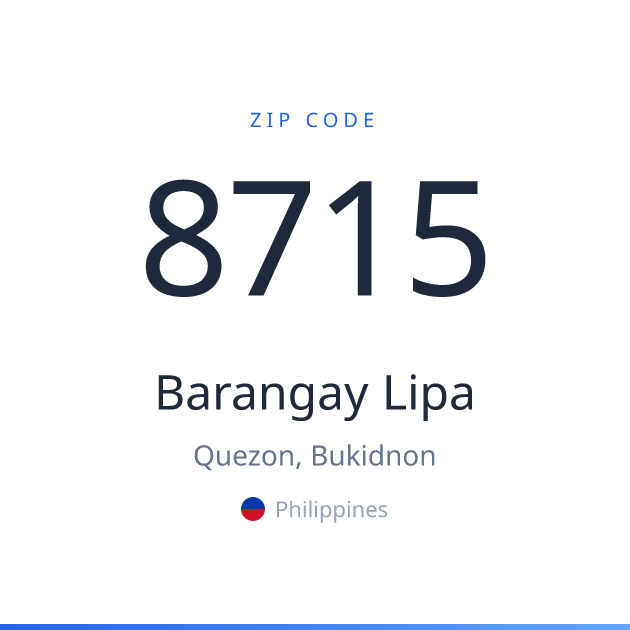 Shareable ZIP code 8715 card for Barangay Lipa, light theme