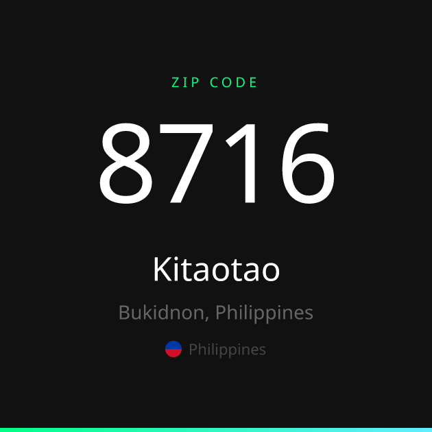 Shareable ZIP code 8716 card for Kitaotao, dark theme