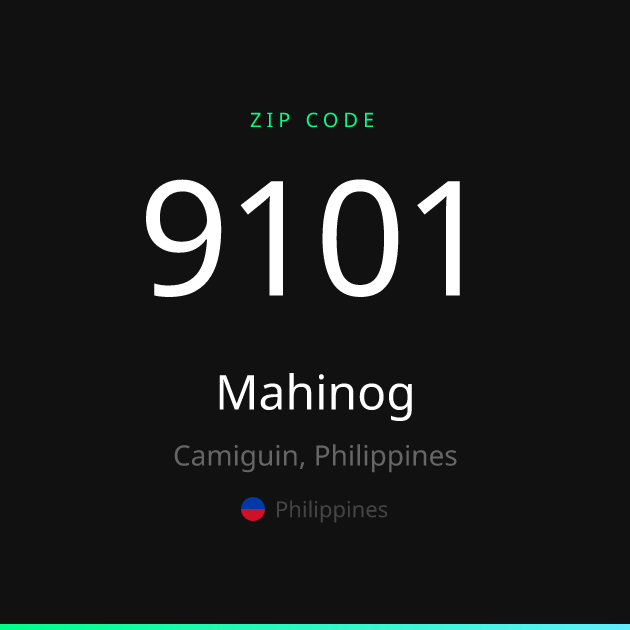 Shareable ZIP code 9101 card for Mahinog, dark theme