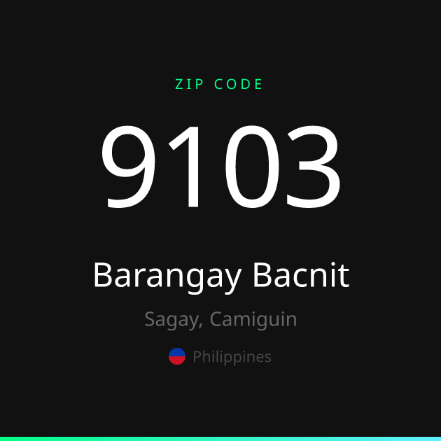 Shareable ZIP code 9103 card for Barangay Bacnit, dark theme
