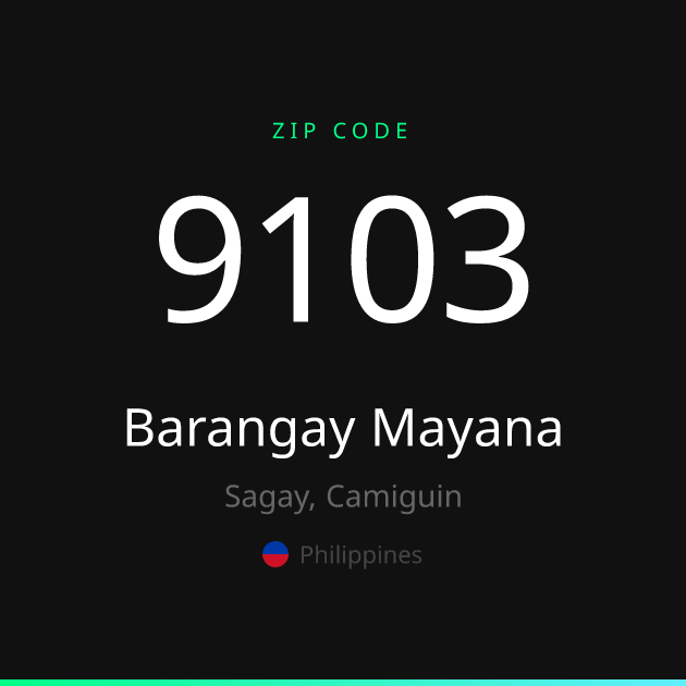 Shareable ZIP code 9103 card for Barangay Mayana, dark theme