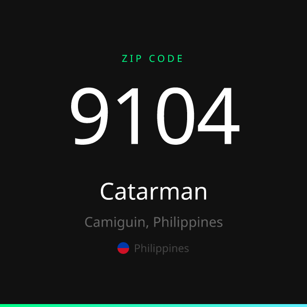 Shareable ZIP code 9104 card for Catarman, dark theme