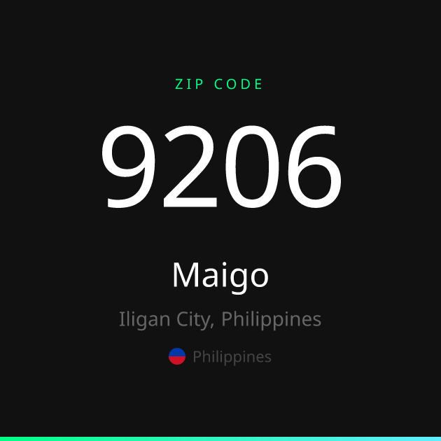 Shareable ZIP code 9206 card for Maigo, dark theme