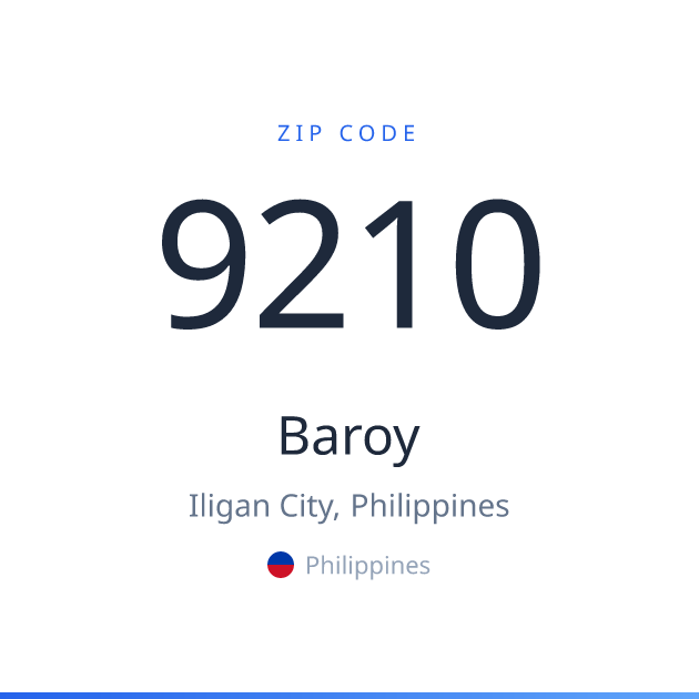Shareable ZIP code 9210 card for Baroy, light theme