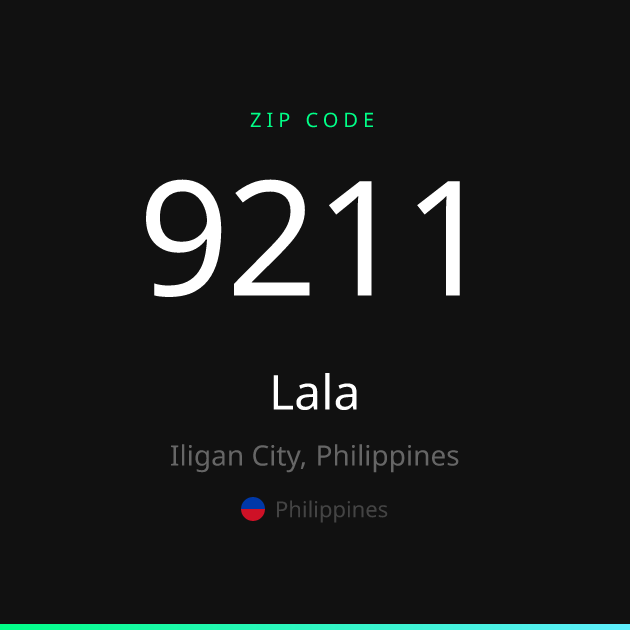 Shareable ZIP code 9211 card for Lala, dark theme