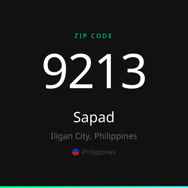 Shareable ZIP code 9213 card for Sapad, dark theme