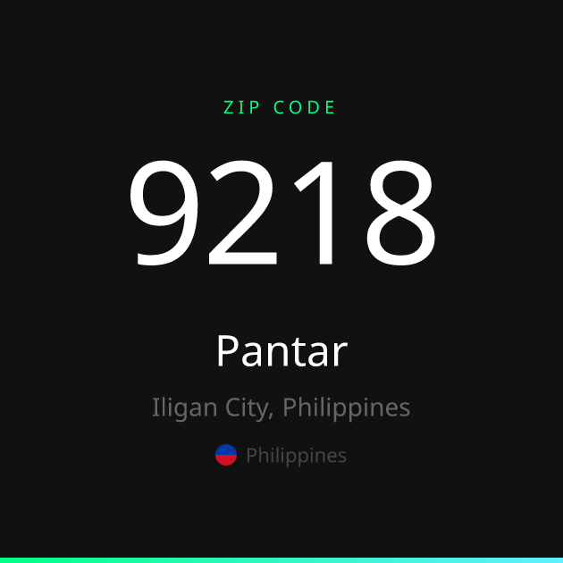 Shareable ZIP code 9218 card for Pantar, dark theme