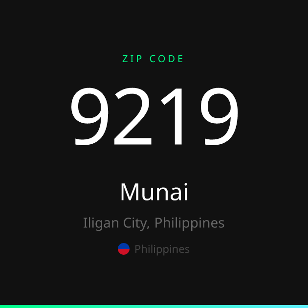 Shareable ZIP code 9219 card for Munai, dark theme