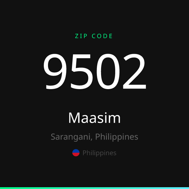 Shareable ZIP code 9502 card for Maasim, dark theme