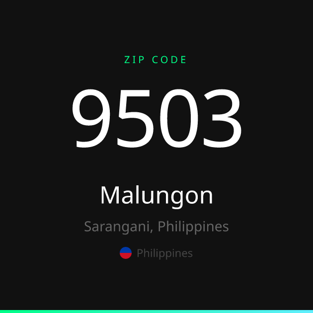 Shareable ZIP code 9503 card for Malungon, dark theme