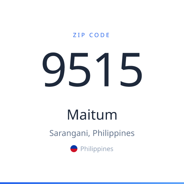 Shareable ZIP code 9515 card for Maitum, light theme