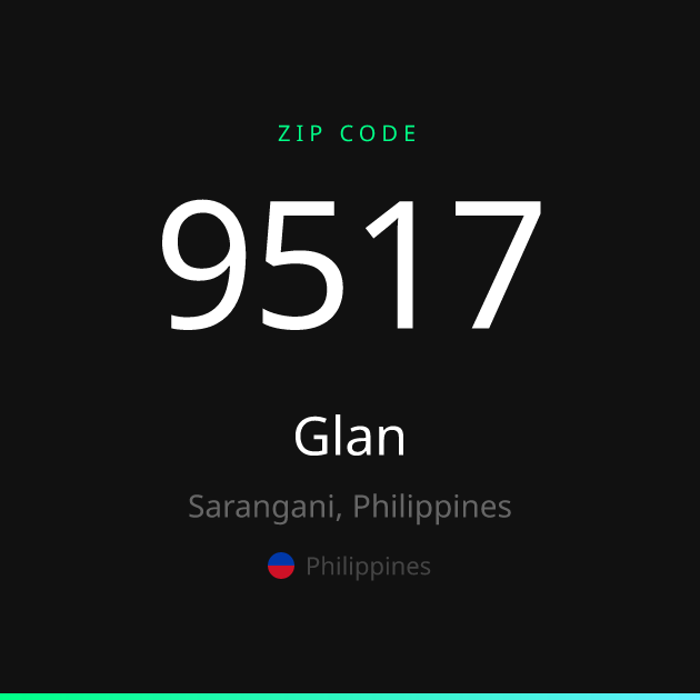 Shareable ZIP code 9517 card for Glan, dark theme