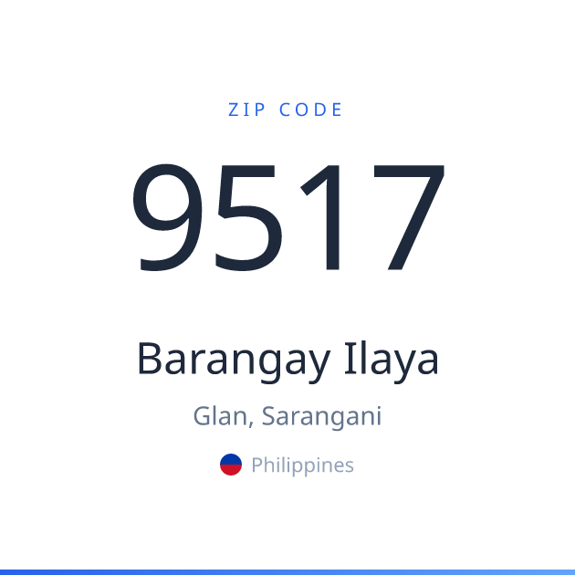 Shareable ZIP code 9517 card for Barangay Ilaya, light theme
