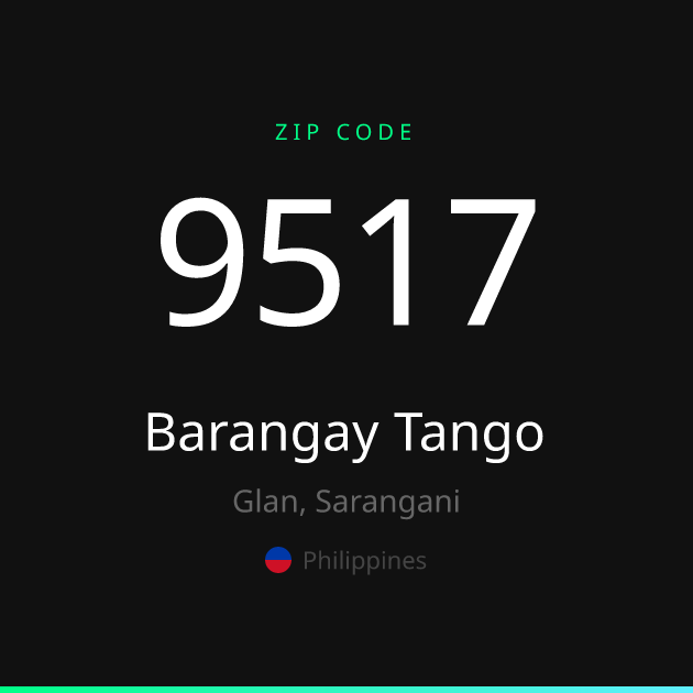 Shareable ZIP code 9517 card for Barangay Tango, dark theme