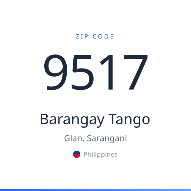 Shareable ZIP code 9517 card for Barangay Tango, light theme