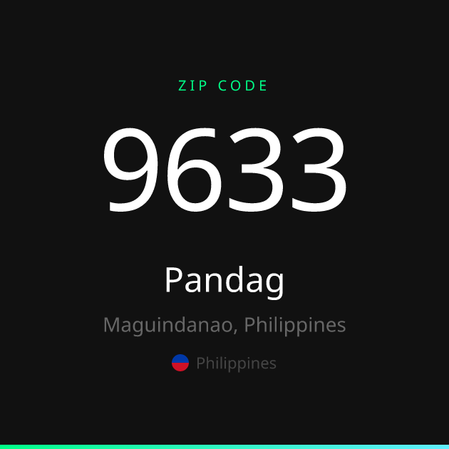 Shareable ZIP code 9633 card for Pandag, dark theme